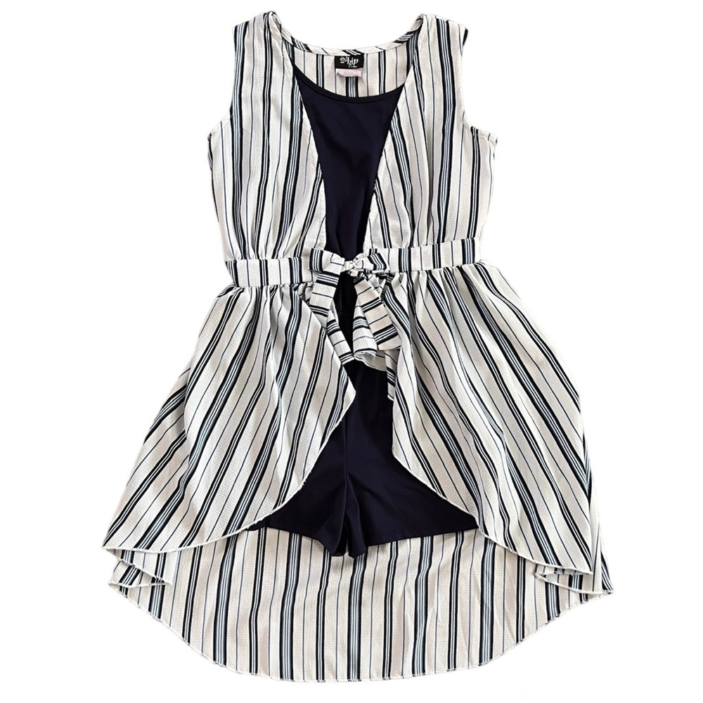 Girl’s Navy Blue + White Patterned Romper with Overlay / Size 14